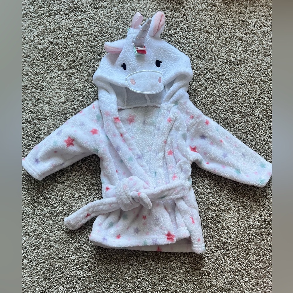 Baby Girl Fleece Unicorn Bathrobe Hudson Baby size 0-9M
